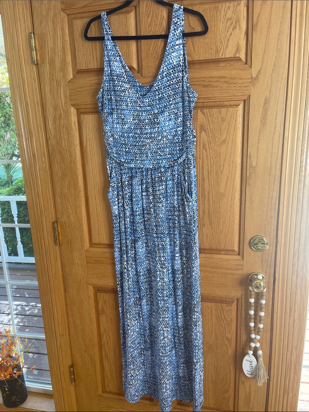 Sleeveless Blue Patterned Maxi Dress